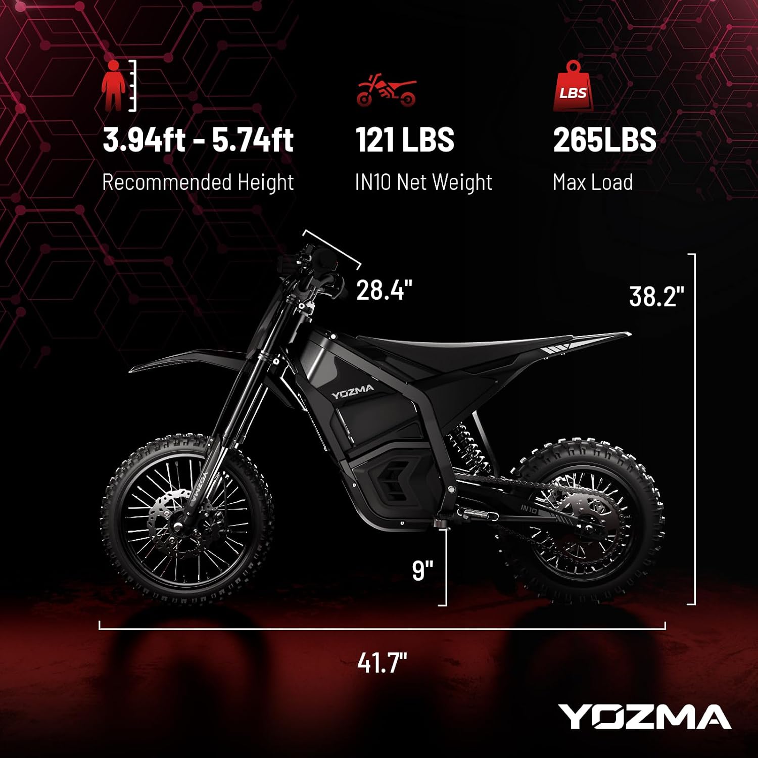 Yozma IN10 Electric Dirt Bike, 2600W 40MPH Electric-Motorcycle with 48V/23AH Battery Ebike, Full Hydraulic Brakes and Suspensions Mountain Off-Road E Dirt Bike, for Teens & Adults
