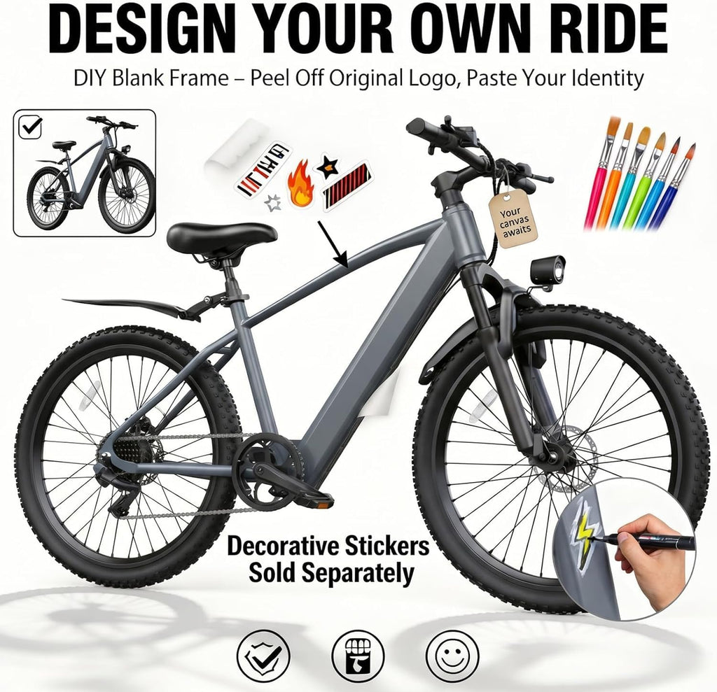 24" Electric Mountain Bike 1000W 504Wh Ebike | Ebikes for adults with 1000W peak motor, 48V battery up to 40miles, 7-speed, suspension fork, E-ABS brakes, easy assembly.