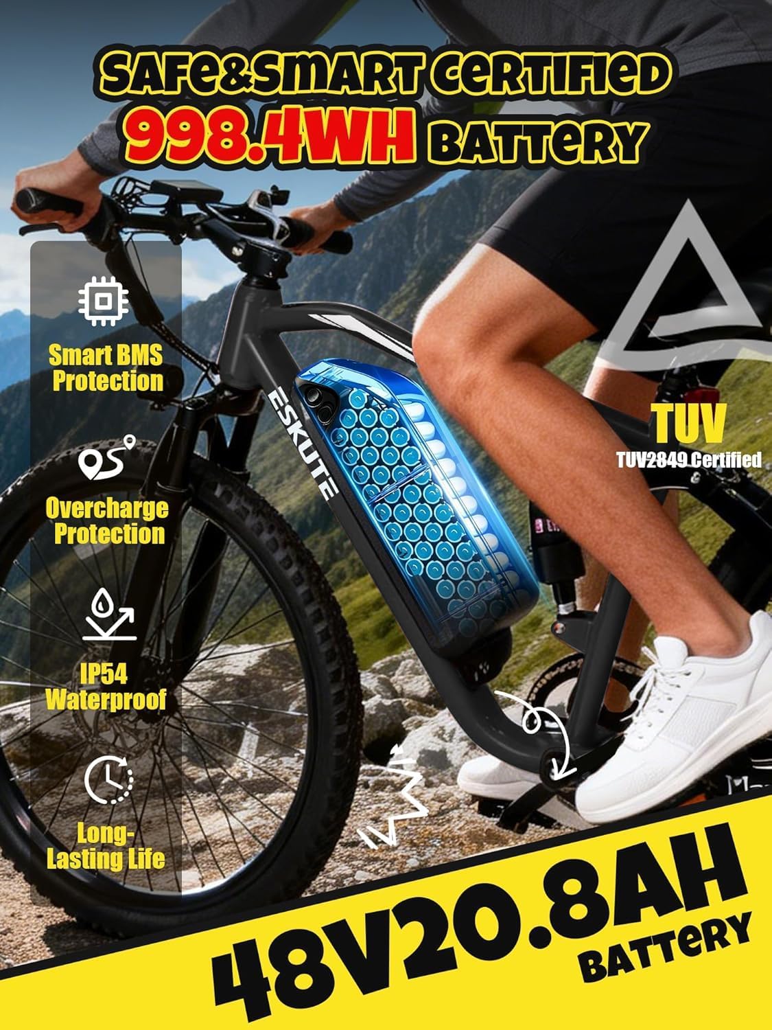ESKUTE M200F Electric Bike for Adults – 27.5 inch Tire Mountain E-Bike, 1500W Peak Brushless Motor 31+MPH, 48V 20.8Ah Removable Battery, Up to 80 Miles, Step Over Commuter E-MTB, Full Suspensions