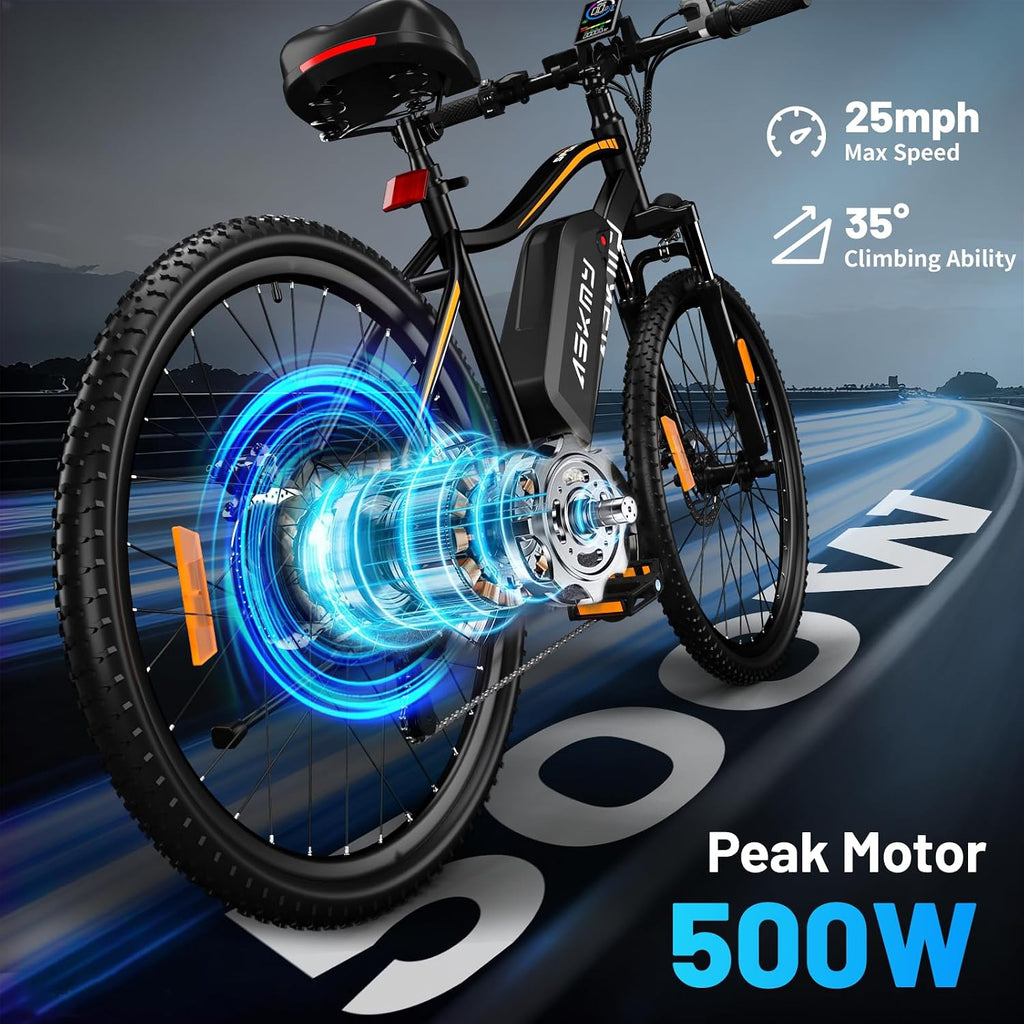 26” Electric Mountain Bike for Adults, 750W Peak Motor Ebike for Teens, Electric Bicycles with 40-50 Miles PAS Range, E Dirt Bike with 48V Removable Battery