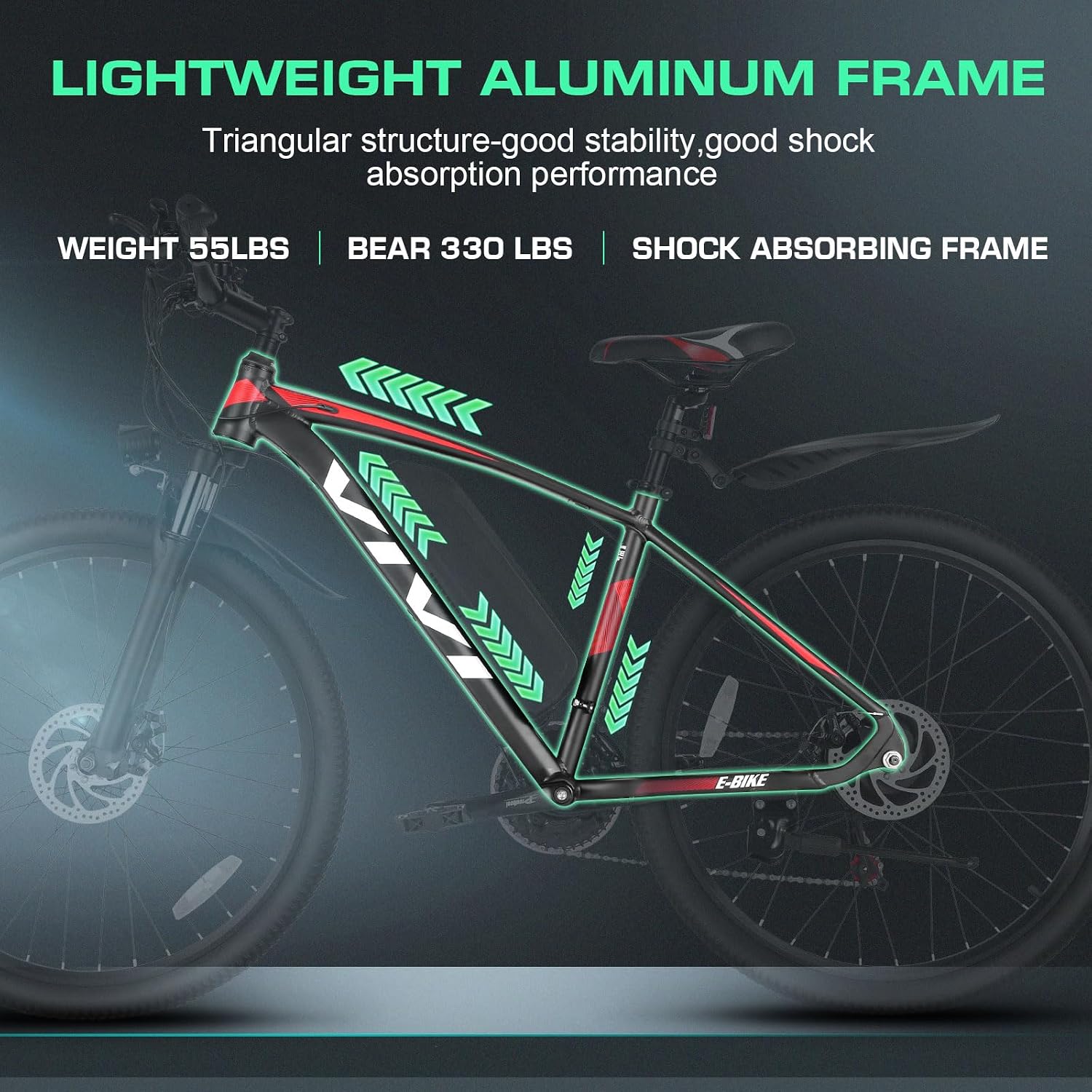 Vivi Electric Bike for Adults, 27.5" Big Tire Shock Absorption E Bicycle | Peak 1000W Mountain Bicycle with 48V 10.4AH Removeable Battery, 50 Miles, Disc Brake, Mountain Adult Bike, Certified UL 2849