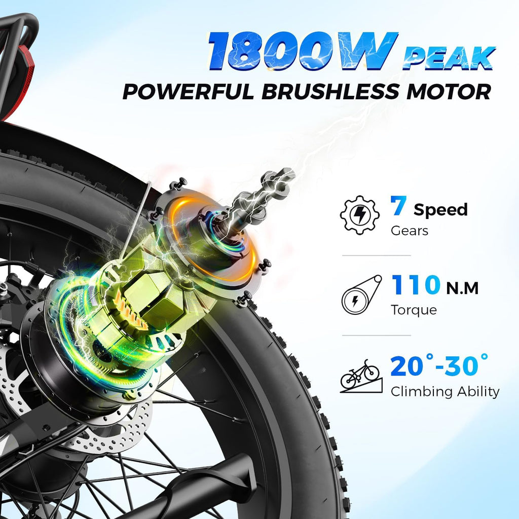 M2 Pro Electric Bike for Adults, 1800W Peak Motor Ebikes, 48V 17.5Ah Removable Battery, 26" x 4" Fat Tire Electric Bicycle, Electric Mountain Bike Up to 85 Miles Range, Dual Suspension, 7 Speed