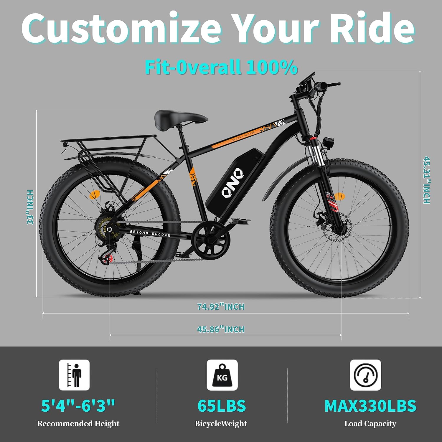 QnQ Electric Bike for Adults, Powerful 2000W Peak Motor, 26" Tires, 34MPH & 60 Miles Long Range, 48V 15Ah Removable Battery, Lockable Suspension, Electric Mountain Ebikes for Adults and Teens