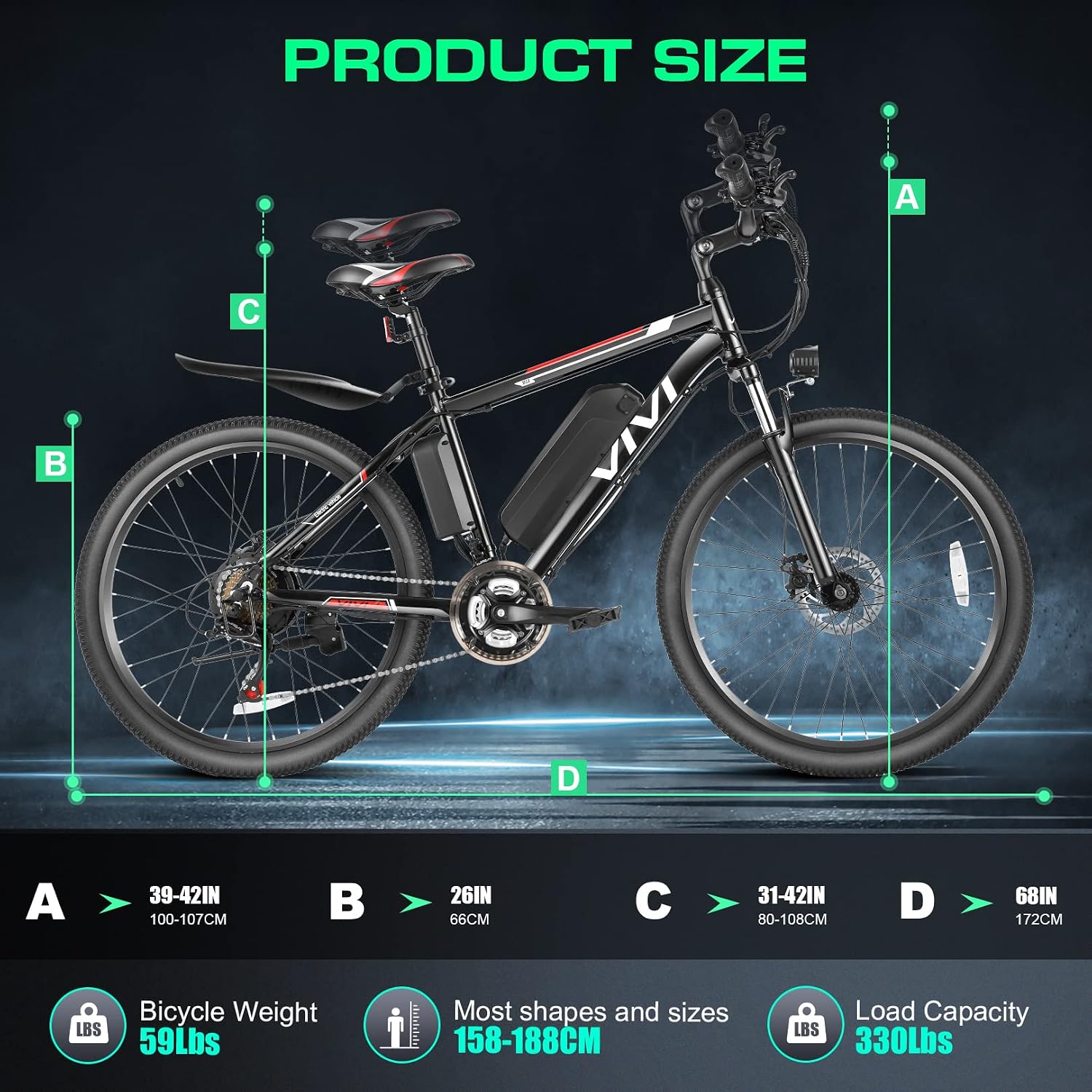 Vivi Electric Bike for Adults, Peak 750W Ebike 26" Electric Mountain Bike, 20MPH Adult Electric Bicycles Commuter Ebike with 48V Battery, Up to 50 Miles, 21 Speed, SGS Certified to UL2849
