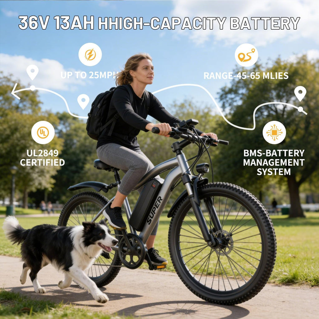 Electric Bike for Adults & Teens, 26 Inch 1500W Peak Ebike, 25 MPH, 50+ Mile Range, UL 2849 Certified E Mountain Bike, 7-Speed Commuter Bicycle for Road, Snow