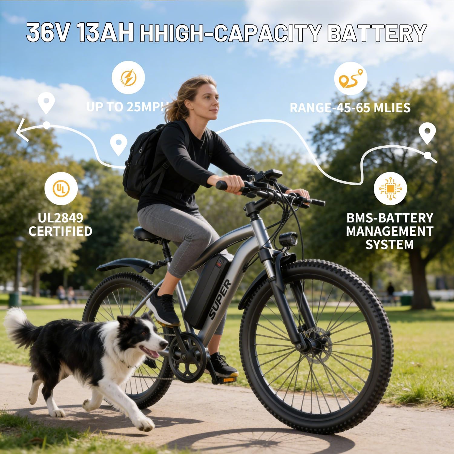Electric Bike for Adults & Teens, 26 Inch 1500W Peak Ebike, 25 MPH, 50+ Mile Range, UL 2849 Certified E Mountain Bike, 7-Speed Commuter Bicycle for Road, Snow