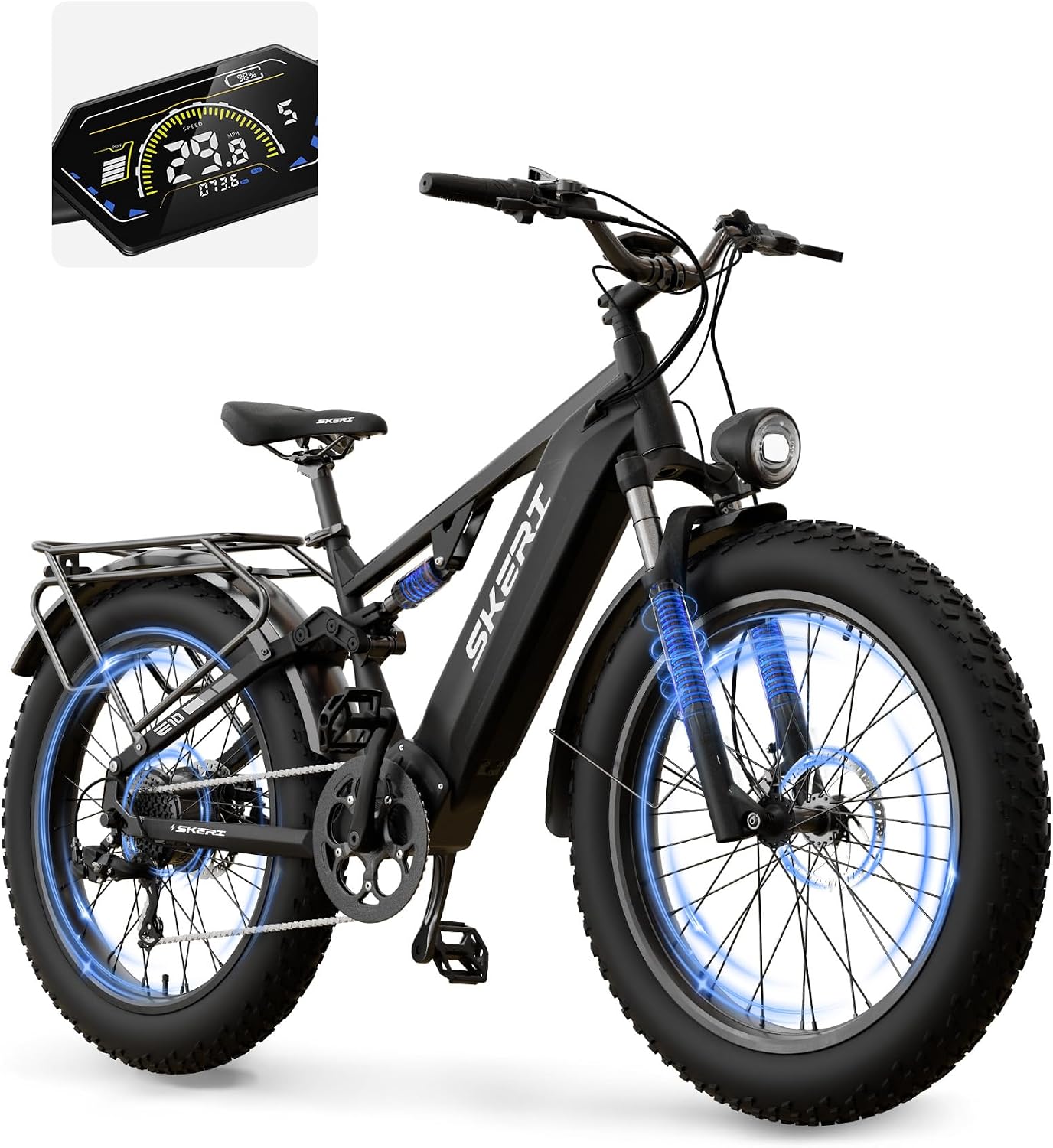 Skeri Electric Bike for Adults, 1000W Motor 28MPH All-Terrain Ebike, 48V 20AH Battery 85 Miles Long Range, 26" Fat Tire Full Suspension Mountain E-Bike, Aluminum Alloy Frame