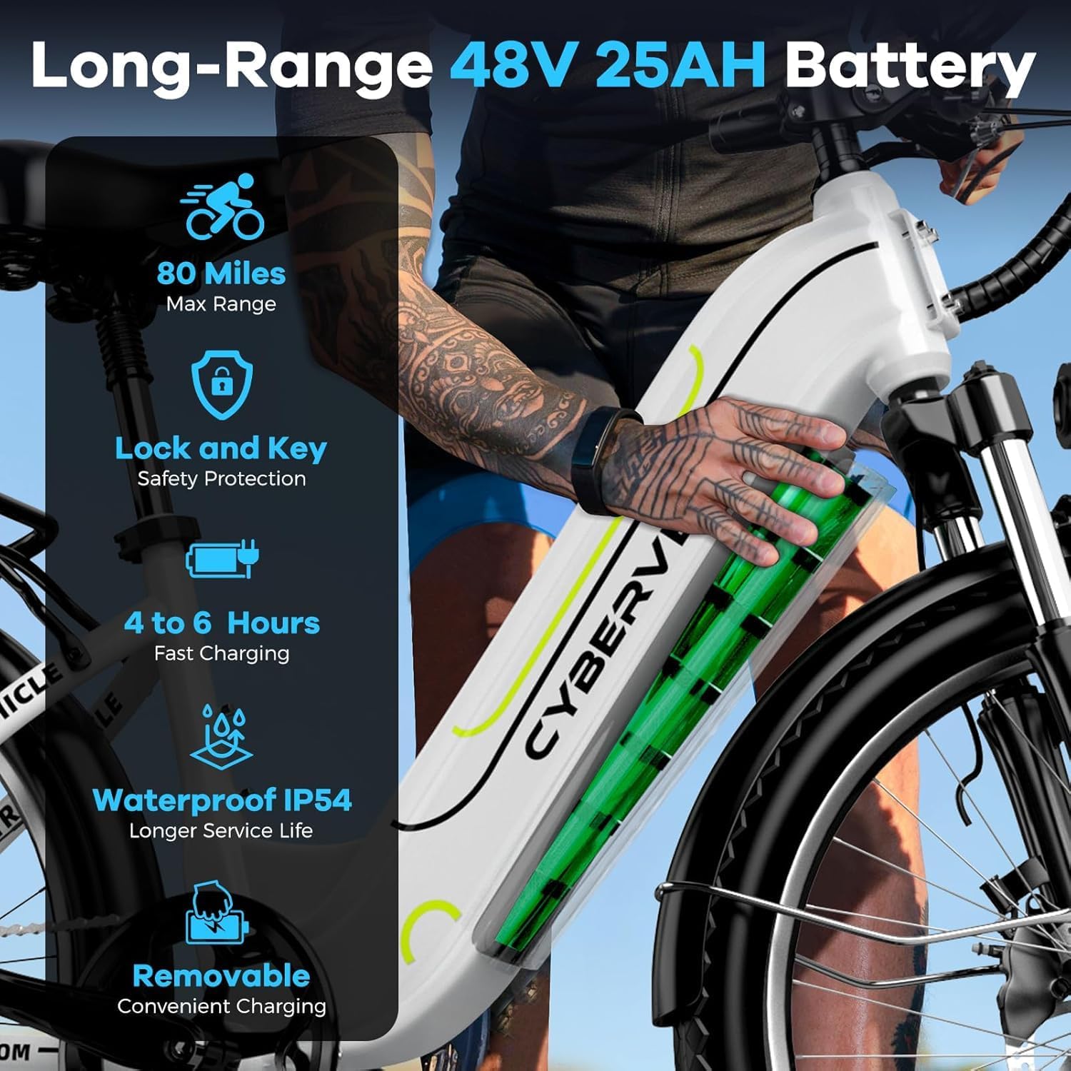 1000W Peak Electric Bike for Adult,48V 25AH(1200WH) 26" Ebike, up 80 Miles Removable Battery,Adult Electric Bicycles for All Terrain,Men Women E Bike for Commute Beach