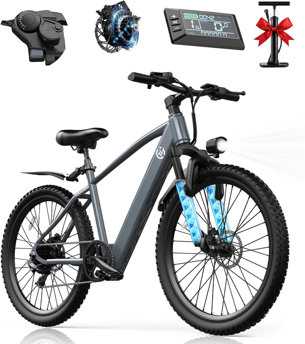 Electric Bike for Adults and Teens, 1000W Peak Motor, 22 Mph 42 Miles Ebike | 24'' Electric Mountain Bike, 5-Speed Pedal-Assist Modes, Range30/50 Miles, Dual Disc Brakes Eletric Bike with 7-Speeds