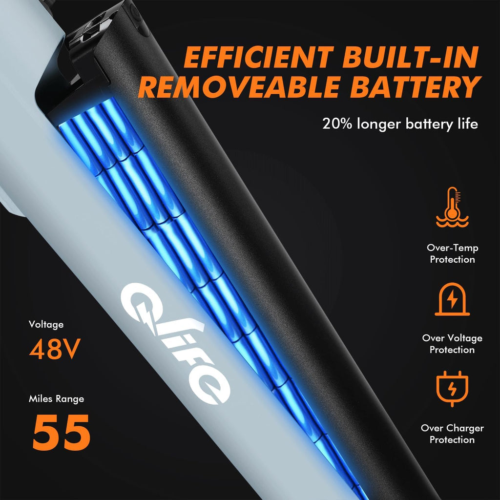 Qlife Cityone Electric Bike for Adults & Teens, Step-Through Commuter Ebike, 1000W Peak Motor, 55-Mile Range, 48V Removable Battery, 26-Inch City Tires, 7-Speed, Up to 20+ MPH