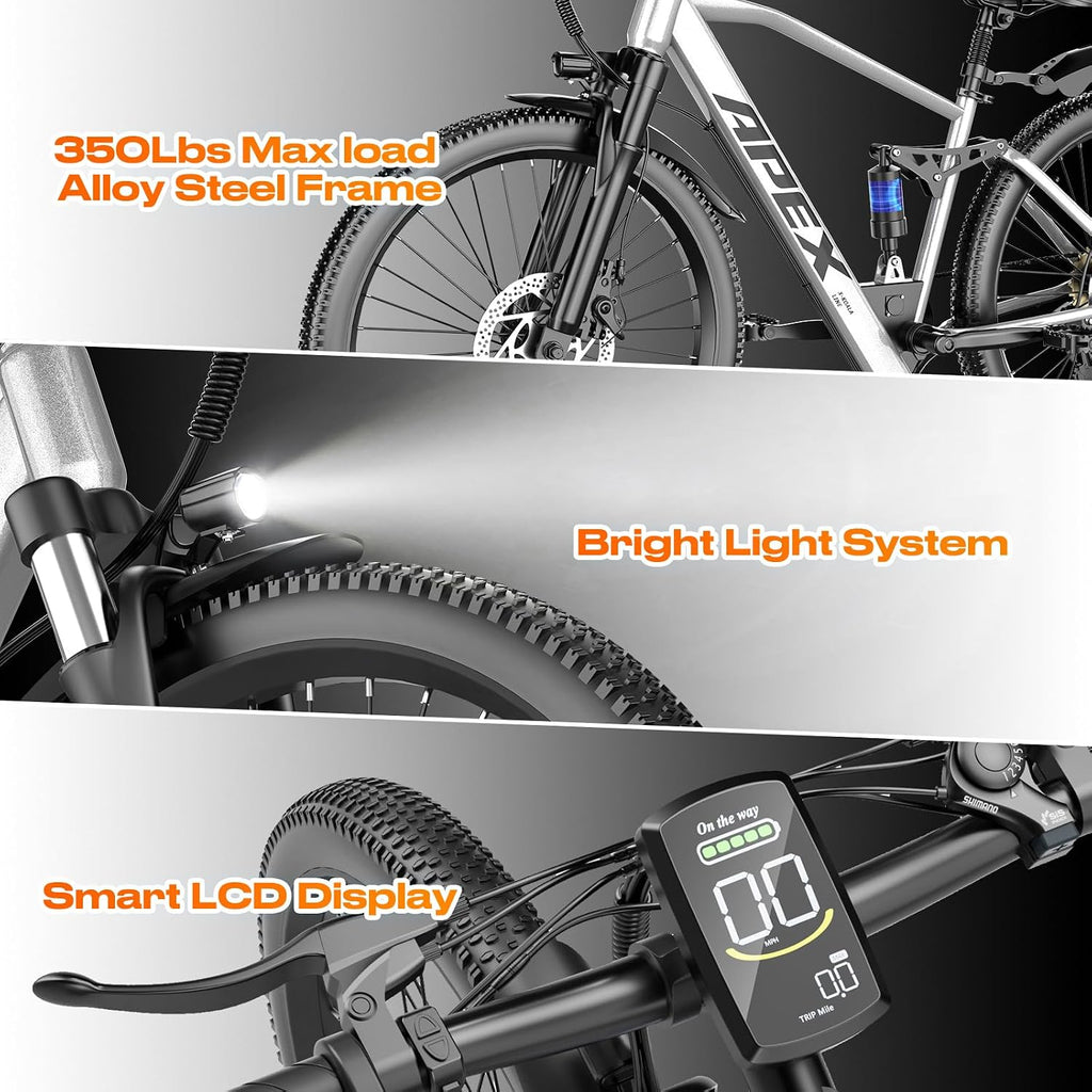 26" Electric Bike for Adults, 1500W Peak Motor Mountain Ebike, 28MPH Up to 65 Miles, UL2849 Certified, 7-Speed, Removable Battery, Shock Absorber, Fat Tire Commuter E-Bike