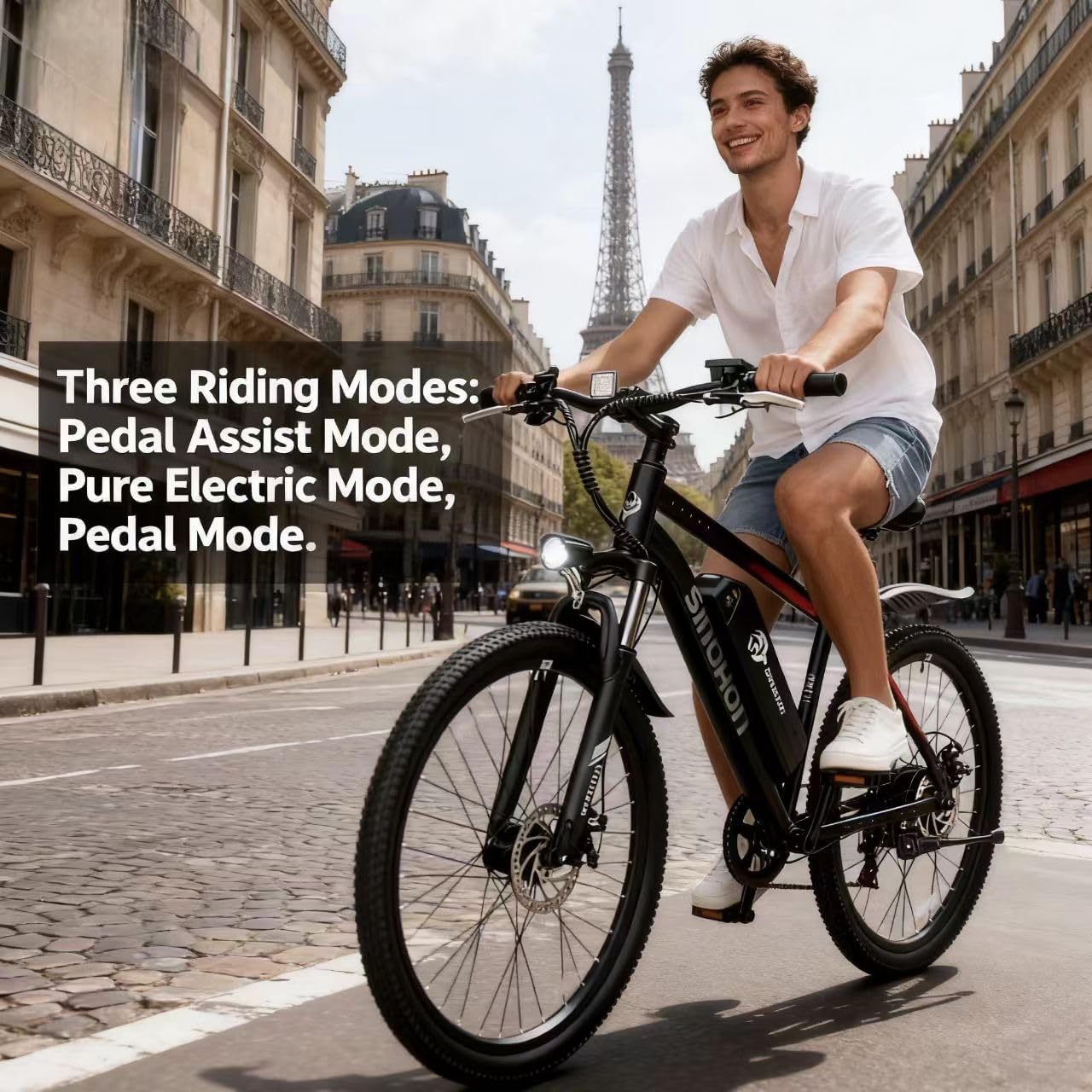 HLOIE SINOHON 26" Electric Bike for Adults, 1000W Peak Motor Mountain Ebike, 22MPH Max Speed, Up to 40 Miles PAS Range, Electric Commuter Bicycle with 374.4Wh Removable Battery, UL 2849 Certified