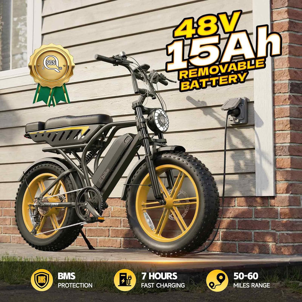 TST Electric Bike for Adults, 1500W Peak Motor 60 Miles Fat Tire Ebike with 48V 15Ah Removable Battery 20" Fat Tire Electric Bike, Full Suspension and 7-Speed
