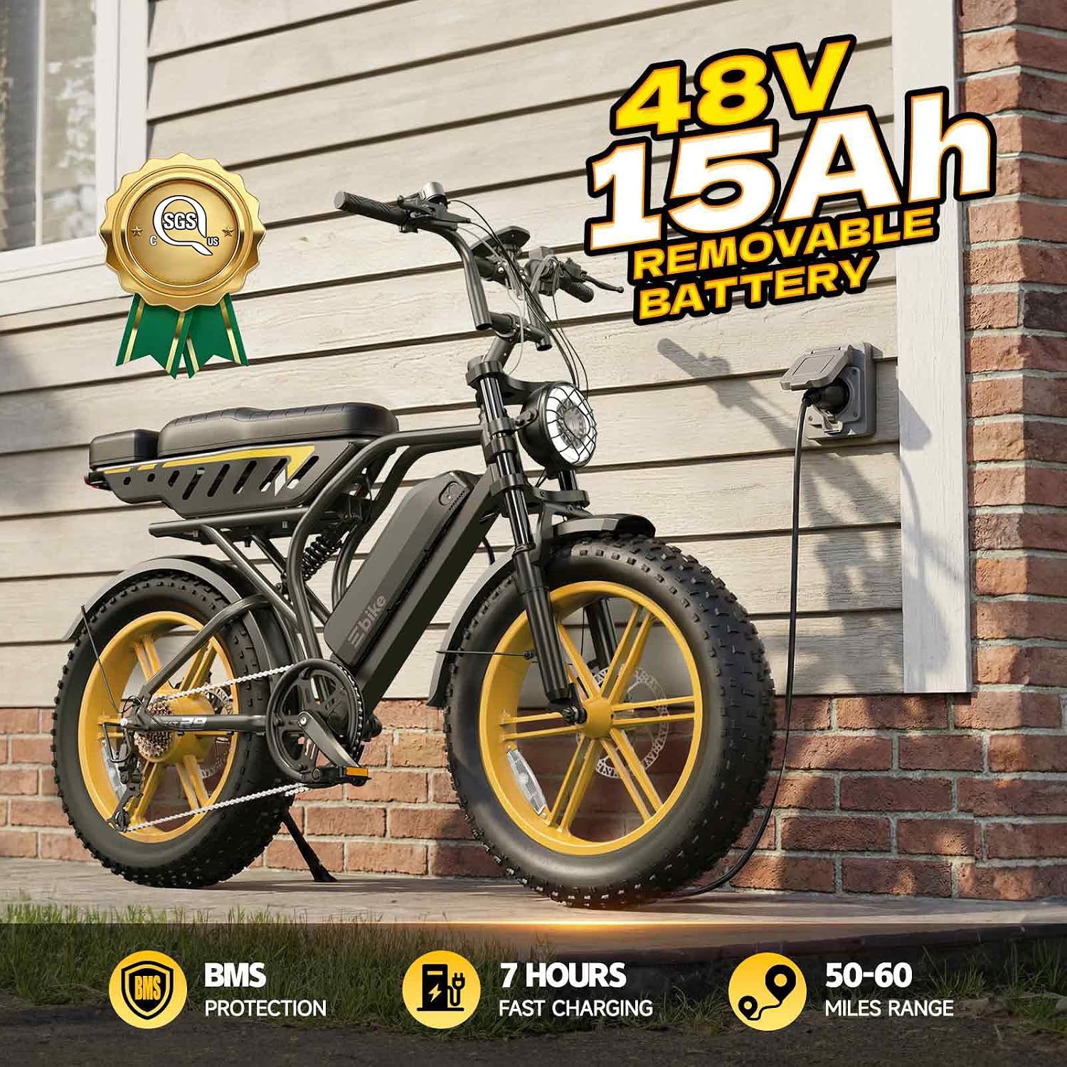 TST Electric Bike for Adults, 1500W Peak Motor 60 Miles Fat Tire Ebike with 48V 15Ah Removable Battery 20" Fat Tire Electric Bike, Full Suspension and 7-Speed