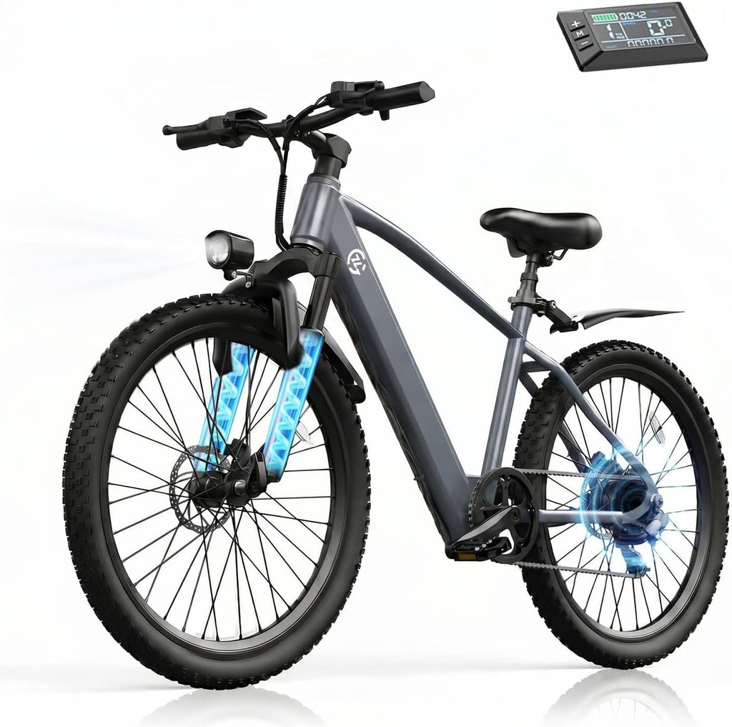 24" Electric Mountain Bike 1000W 504Wh Ebike | Ebikes for adults with 1000W peak motor, 48V battery up to 40miles, 7-speed, suspension fork, E-ABS brakes, easy assembly.