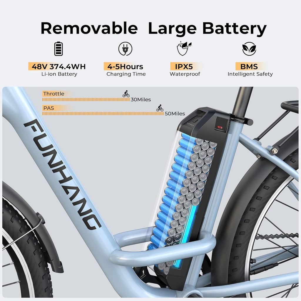 Electric Bike for Adults, Peak 1000W 50Miles City Cruiser Ebike, 26" Step Thru Electric Bicycles with 48V Removable Battery, Adjustable Stem, Rear Rack, LCD Display, 7 Speed, UL2849 Certified
