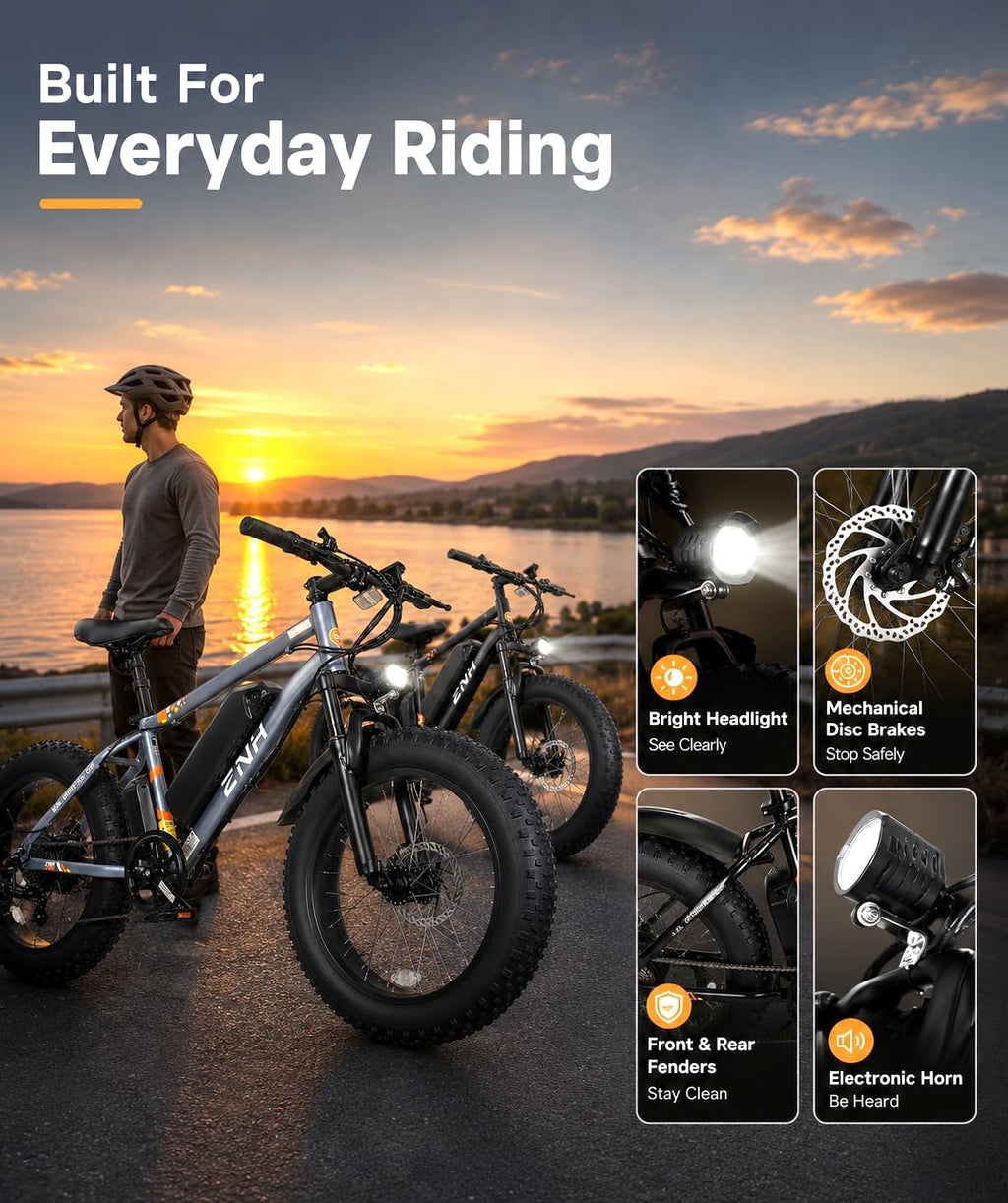 ZNH Electric Bike for Adults, 1100W Peak Motor 25MPH 60 Miles Fat Tire Ebike with 48V 15Ah Removable Battery, All Terrain Fat Tire Electric Bike, Front Suspension & 7-Speed UL 2849 Certified