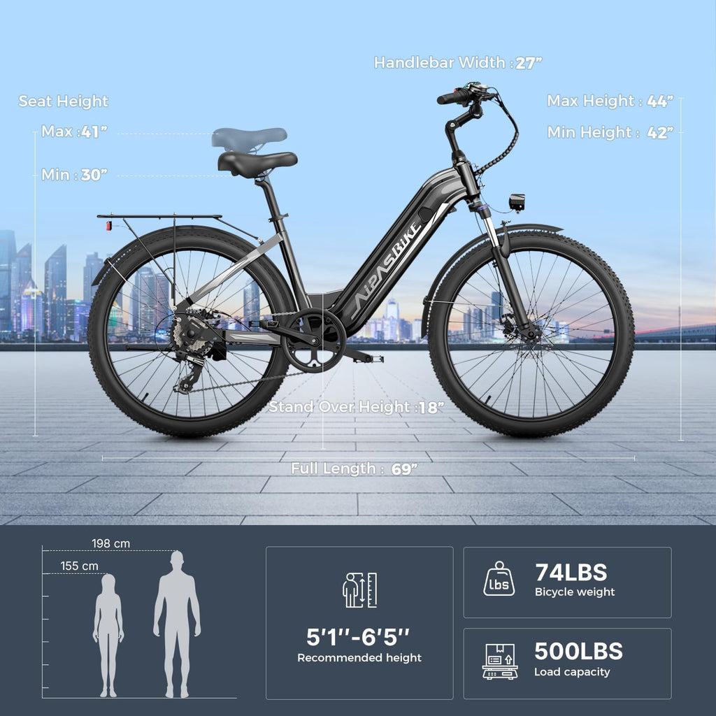 Aipas C1 Max Electric Bike for Adults Commuter, 85 Miles Long Range Ebike with 1100W Peak Motor, 24" All Terrain Electric Bicycle with 48V Removable Battery, Adjustable Suspension, 500LB Capacity