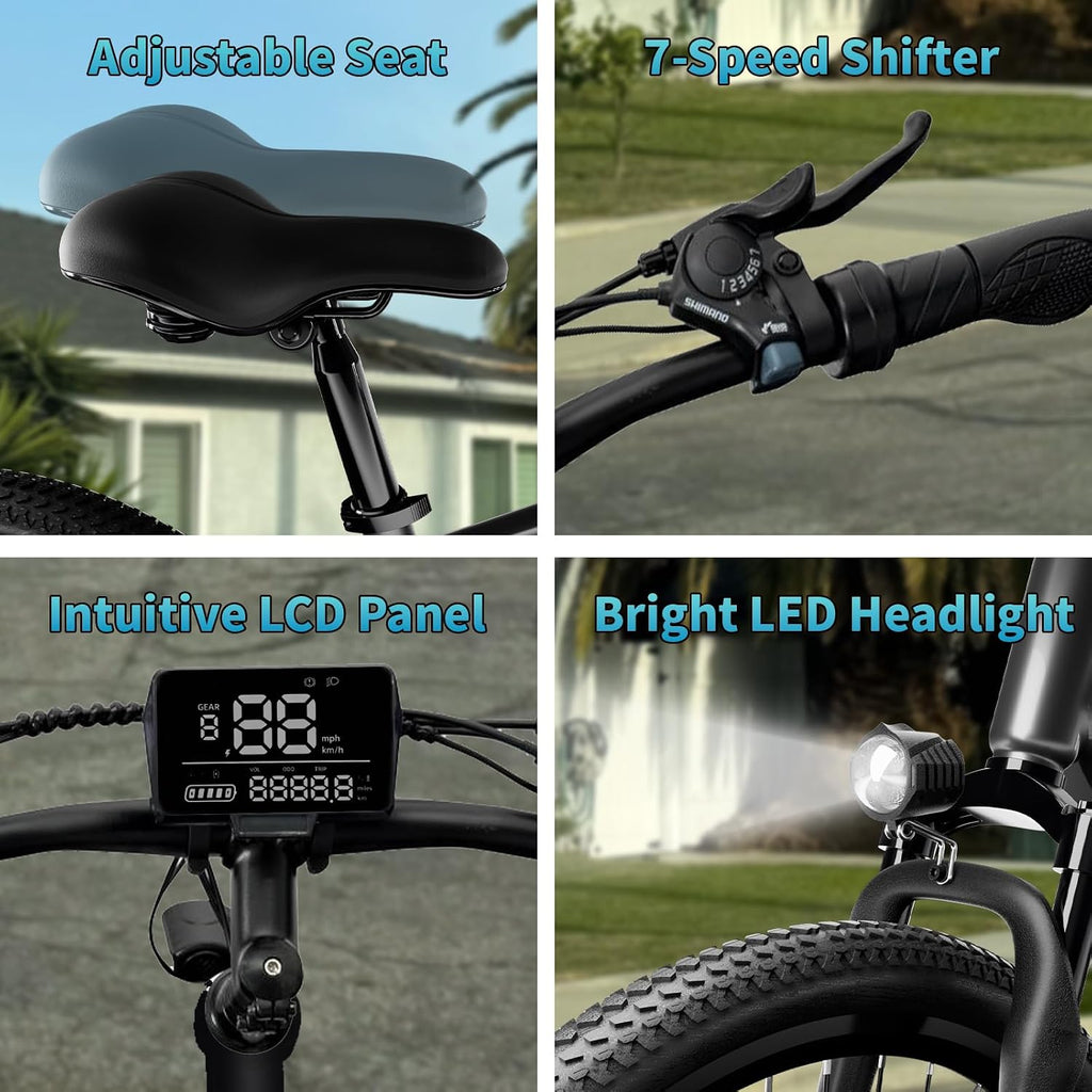 26'' Adult Electric Bike, 750W Peak 48V, 20MPH 7-Speed Commuter UL 2849 | 48V 10Ah Built-in Removable Battery, 3 Riding Modes, 30-50 Miles Range, Electric Bicycle for Men and Women, UL 2849 Standard