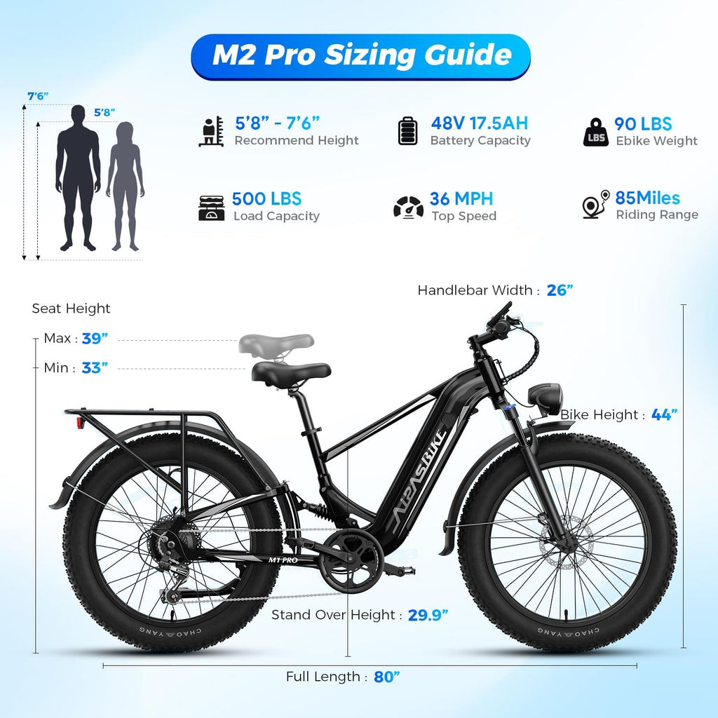 Aipas M1 Pro & M2 Pro Electric Bike Combo, 1800W Peak Motor Fat Tire EBikes for Adults, Electric Mountain Bike with 48V 17.5Ah Battery, 26" x 4.0" All-Terrain Tires, 7 Speed, 85 Miles Long Range