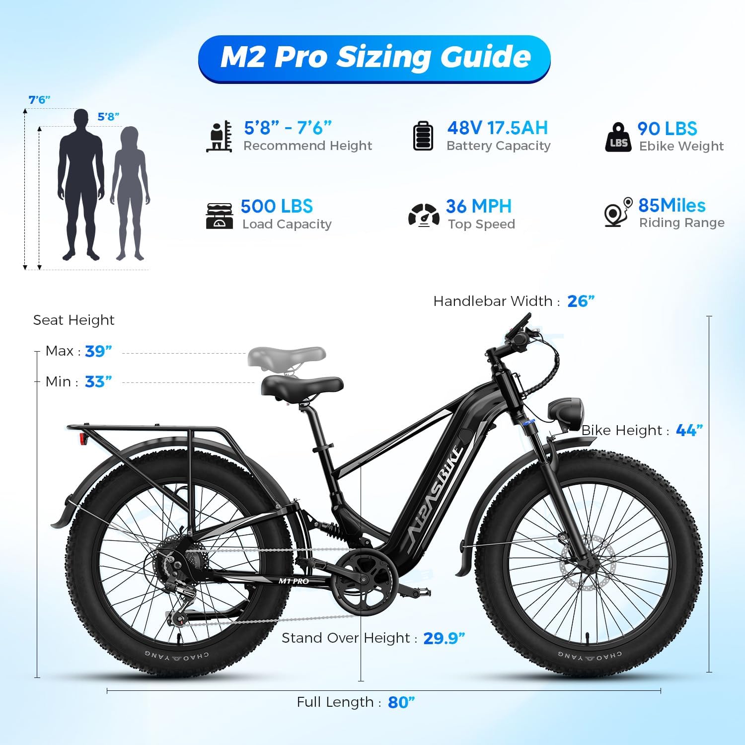 Aipas M1 Pro & M2 Pro Electric Bike Combo, 1800W Peak Motor Fat Tire EBikes for Adults, Electric Mountain Bike with 48V 17.5Ah Battery, 26" x 4.0" All-Terrain Tires, 7 Speed, 85 Miles Long Range
