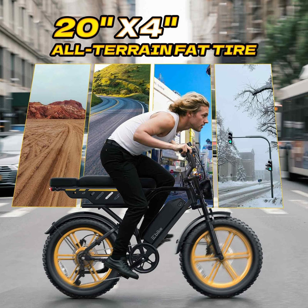 TST Electric Bike for Adults, 1500W Peak Motor 60 Miles Fat Tire Ebike with 48V 15Ah Removable Battery 20" Fat Tire Electric Bike, Full Suspension and 7-Speed