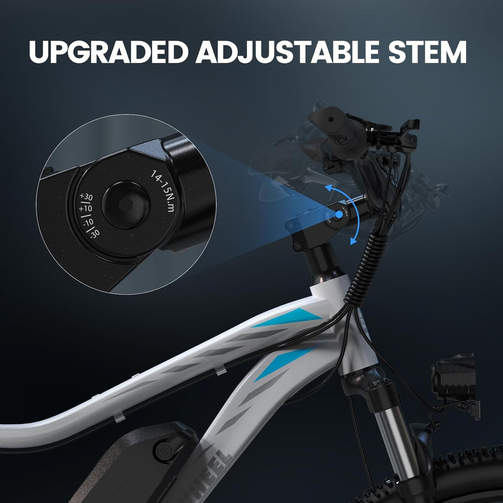 5TH WHEEL Mate Electric Bike for Adults - 1000W Peak Motor, 37KM/H, 468WH Removable Battery, 7-Speed, Mountain Ebike with Front Suspension & LCD Display for Commuting