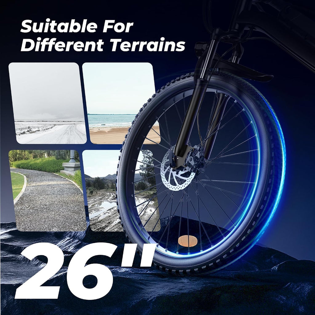 Electric Bike - Electric Bike for Adults, 1500W / 1000W / 750W Peak Motor, Up to 80/75/55Miles, 20MPH EBike, 26'' Tires Lightweight E Bike for Commuting Mountain Road Sand