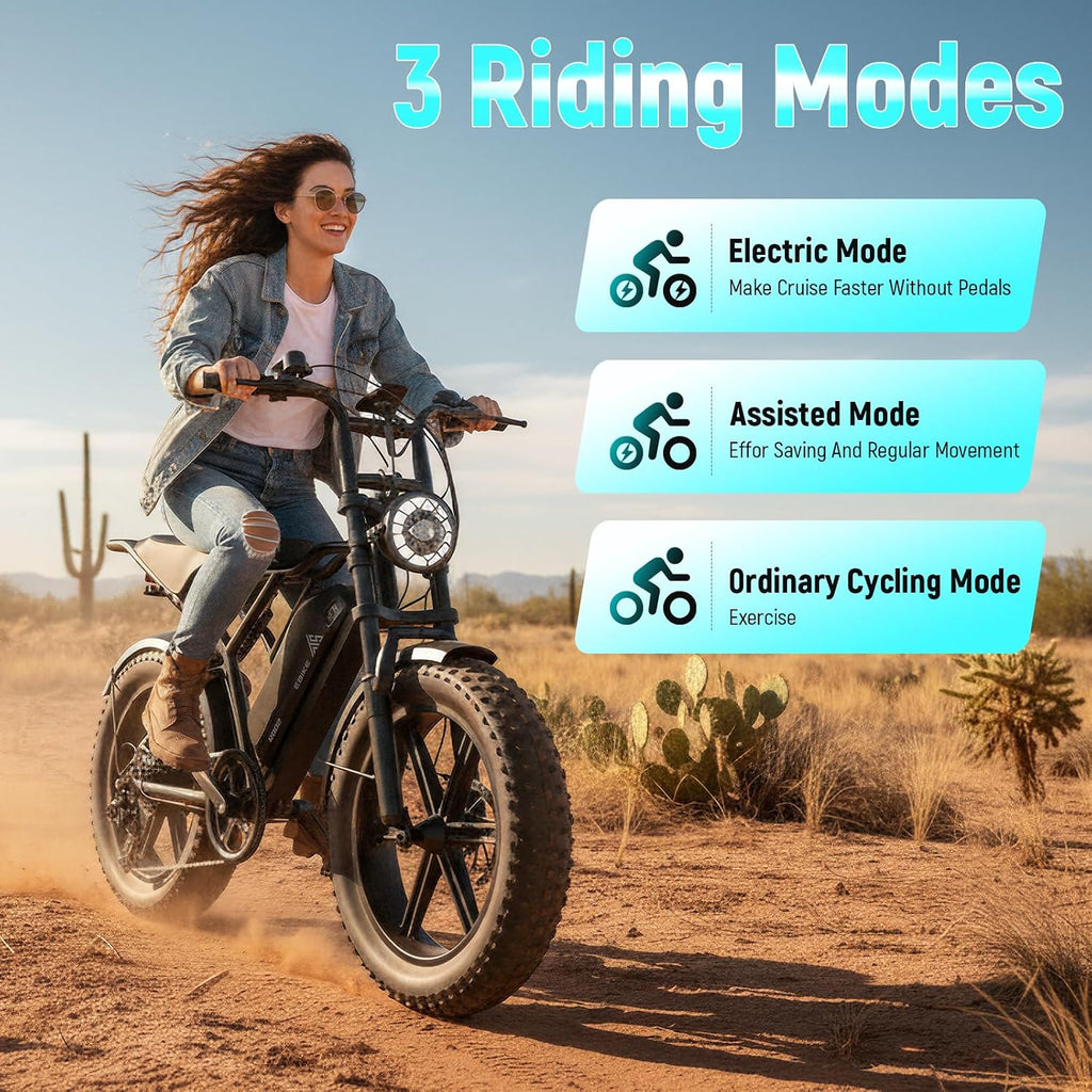 TST Electric Bike for Adults 1500W Peak 20" Fat Tire All-Terrain E-Bike 60 Miles Electric Dirt Bike - 48V 15 AH Battery Electric Bicycle