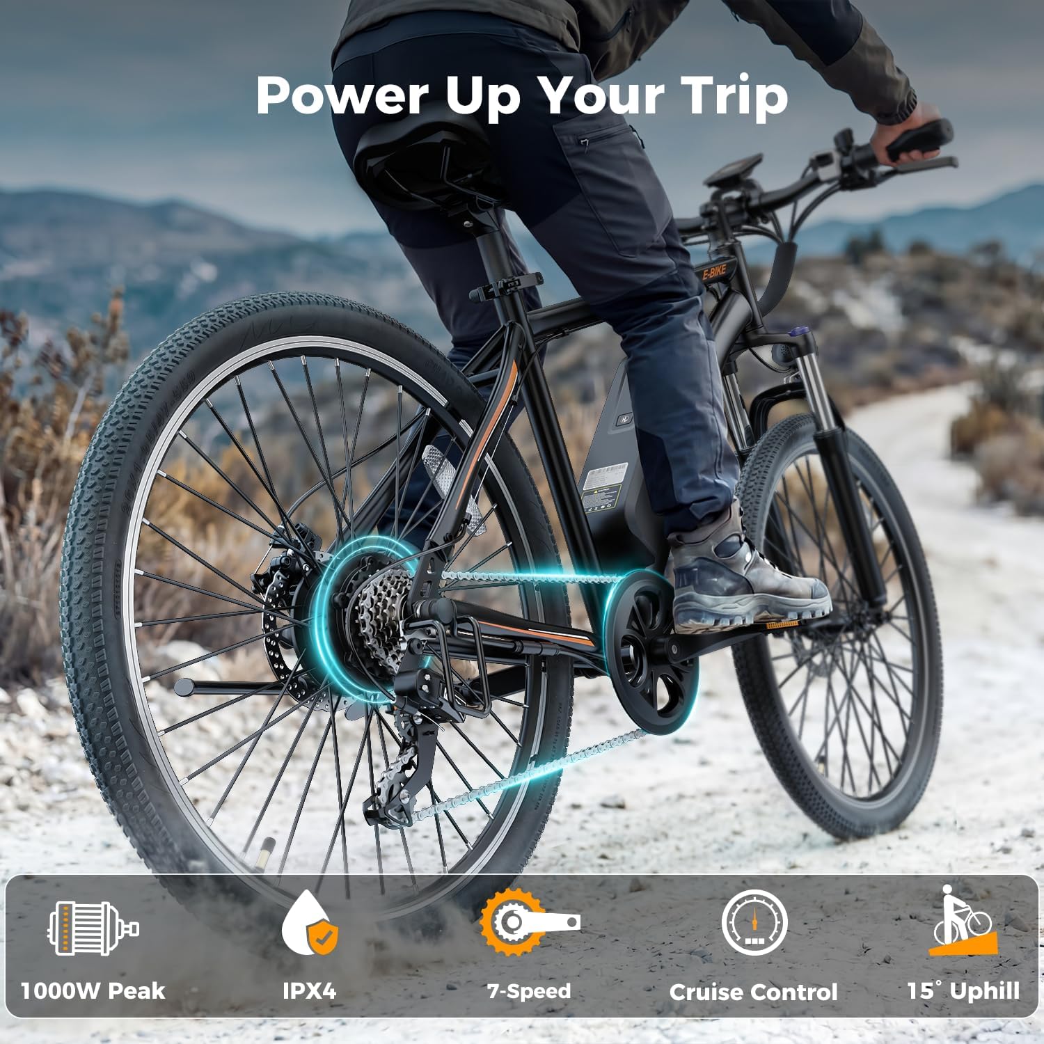 Jasion EB5 Electric Bike for Adults 26" tire with 1000W Peak Motor,Removable Battery Commuting Electric Mountain Bike,Up to 40Miles,7-Speed and Front Fork Suspension Ebike