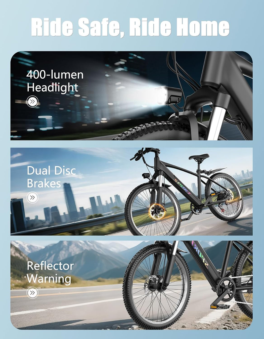 Electric Bike for Adults, 1500W Peak Mountain Ebike, Up to 25MPH, 65 Miles Long Range, 48V 12Ah Removable Battery, 26" Tire Electric Bicycle, 7-Speed E-bike for City Trail, 5 Modes, Front Suspension