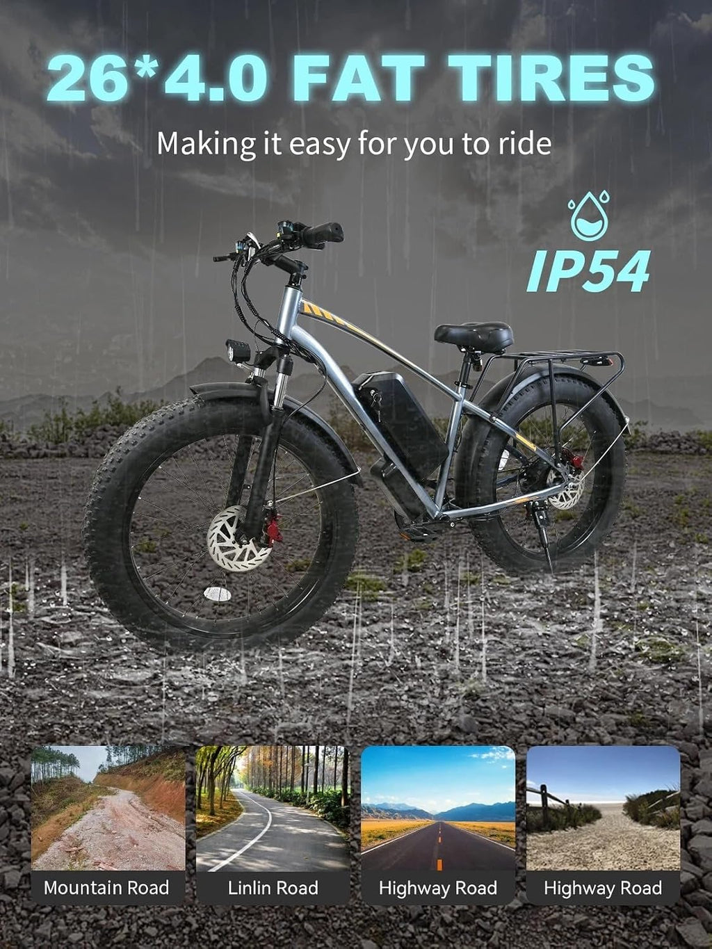 F01 Electric Bike for Adults with 1000W Motor, 48V 18.2AH Removable Battery, 26" Electric Bicycle Fat Tire E-Bike 30MPH Mountain Beach Snow E-Bike, 7 Speed Gear.Safety Tested to UL 2849