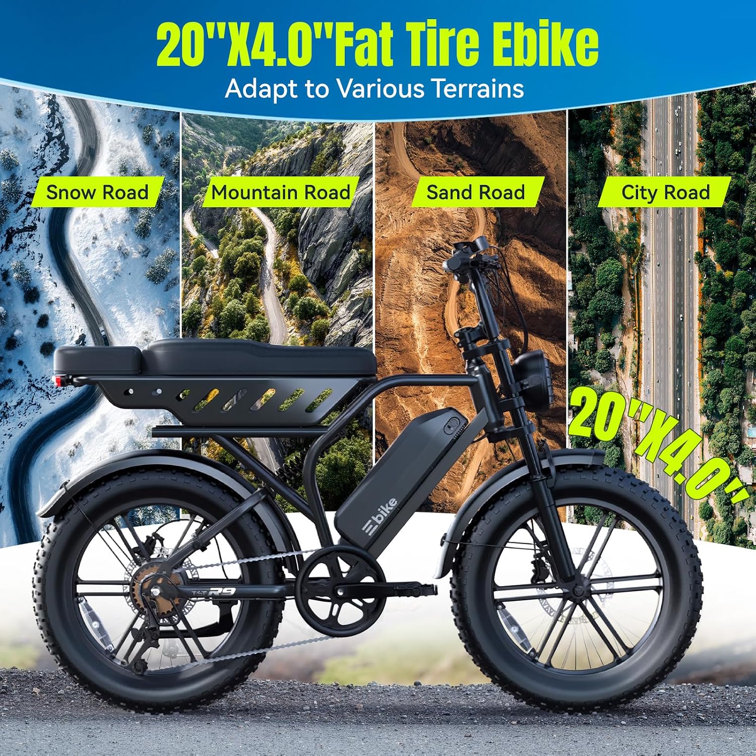 TS TST GRP LLC Electric Bike for Adults, 1500W Peak Ebike, 48V 15AH Waterproof Removable Battery, 7 Speed, 28 MPH Max, 20" Electric Off-Road Bike