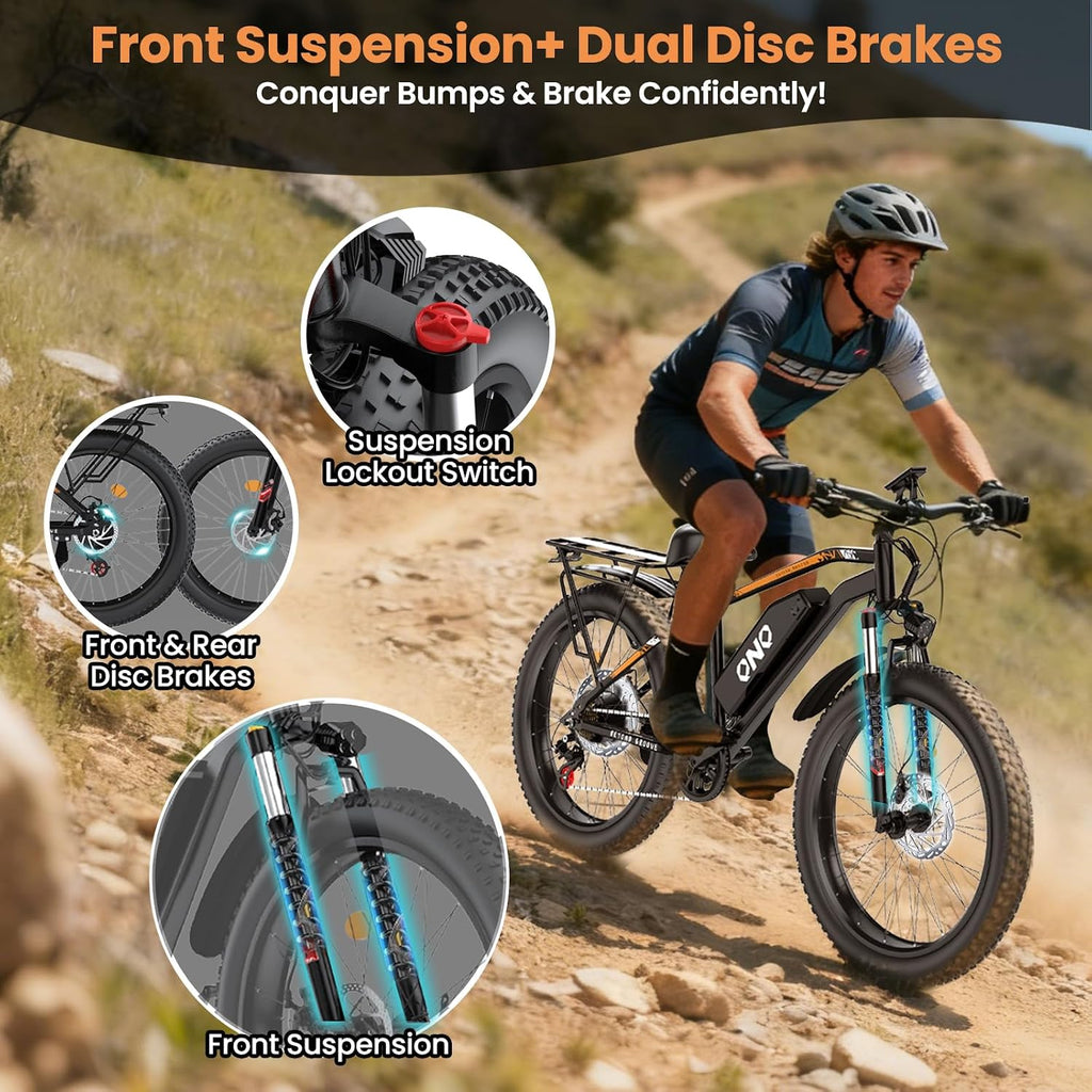 26" Fat Tire Electric Bike for Adults, Up to 35MPH & 60-100+ Miles Long Range Ebike, Dual/Single Motor All Terrain Mountain Bike w/ Removable Battery & Lockable Suspension for Snow Off-Road Commute