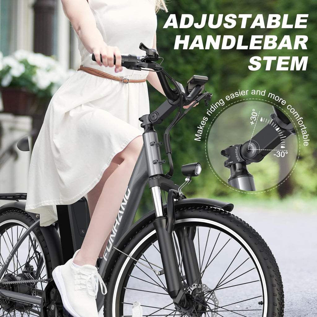 Funhang Electric Bike for Adults, 26" City Cruiser Ebike with 1000W Peak Motor, 20MPH 50 Miles Commuter Adult Electric Bicycles with 48V Battery, Adjustable Stem, 7-Speed, UL 2849 Certified