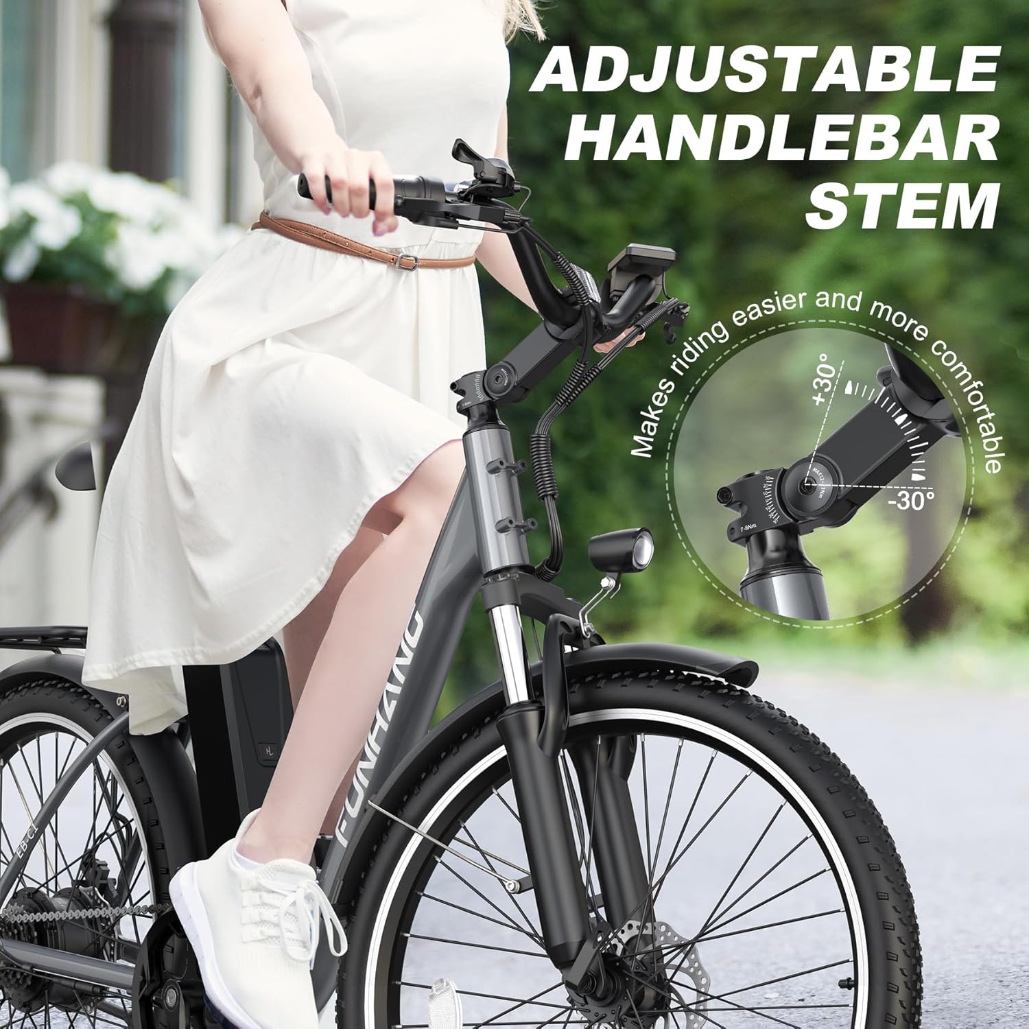 Funhang Electric Bike for Adults, 26" City Cruiser Ebike with 1000W Peak Motor, 20MPH 50 Miles Commuter Adult Electric Bicycles with 48V Battery, Adjustable Stem, 7-Speed, UL 2849 Certified