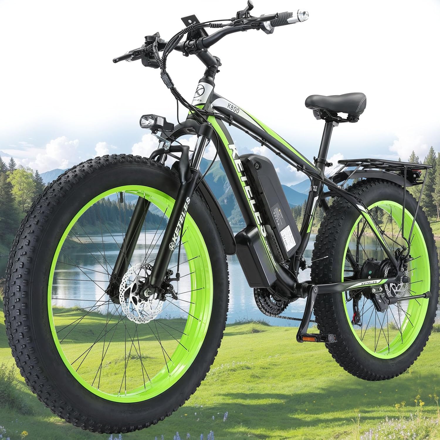 KETELES 26" Fat Tire Electric Bike for Adults 1000W Mountain Snow Beach Ebike 27MPH, 48V 15AH Removable Battery Electric Dirt E Bikes 21 Speed E-Bike Front Suspension UL Certified