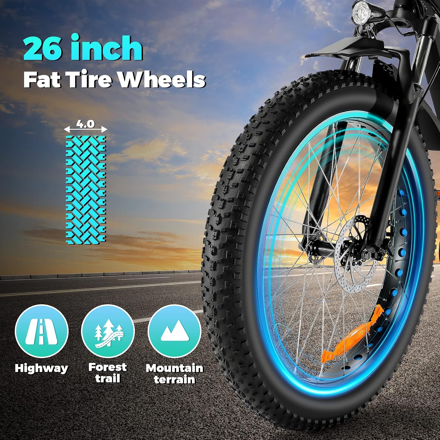 Electric Bike 26" Fat Tire Electric Bike for Adult, Peak 750W 48V 13Ah Removable Battery Electric Mountain Bike, Commuting Off Road Ebike 7 Speed & Front Suspension Fast Charge