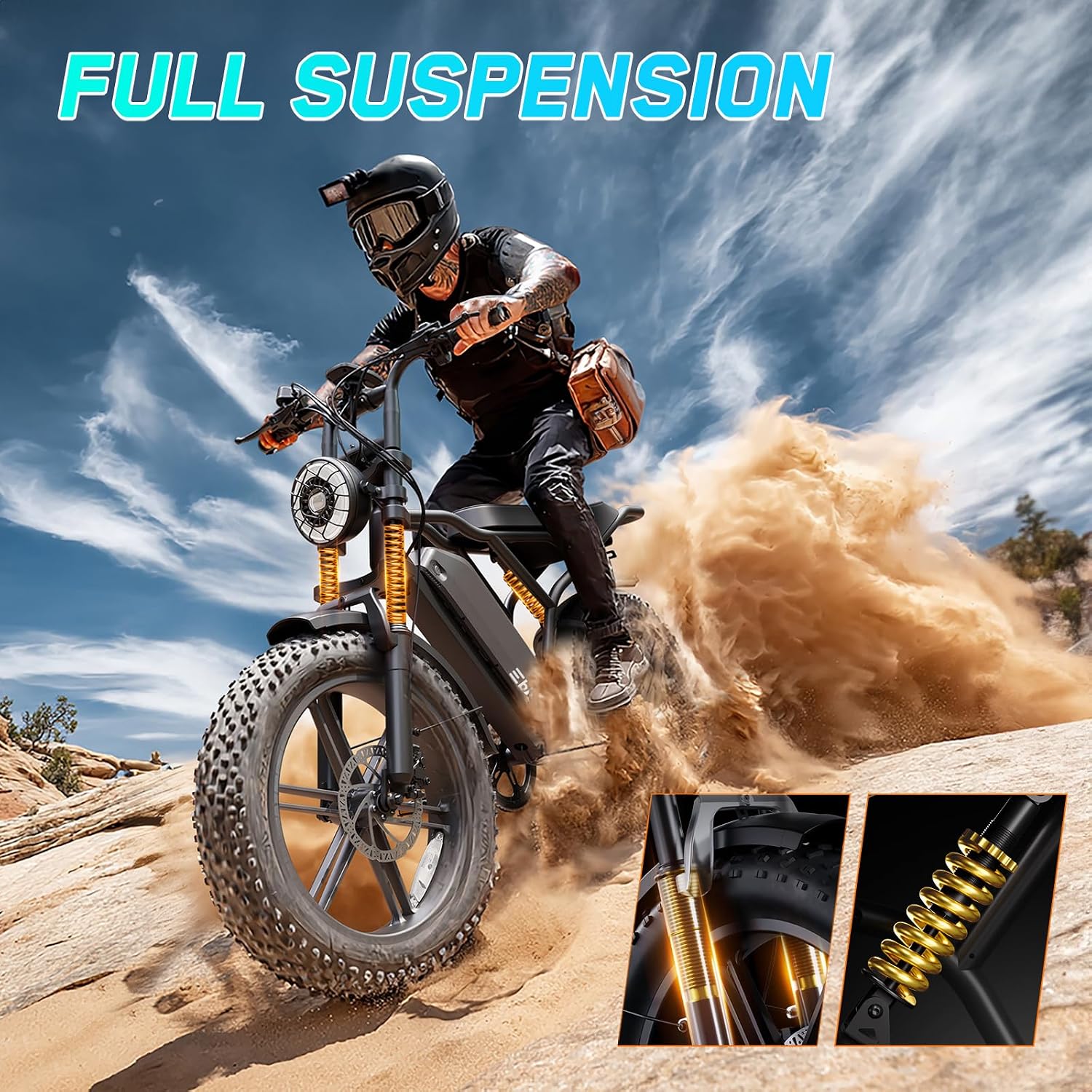 TST Electric Bike for Adults, 1500W Peak Motor 60 Miles Fat Tire Ebike with 48V 15Ah Removable Battery 20" Fat Tire Electric Bike, Full Suspension and 7-Speed