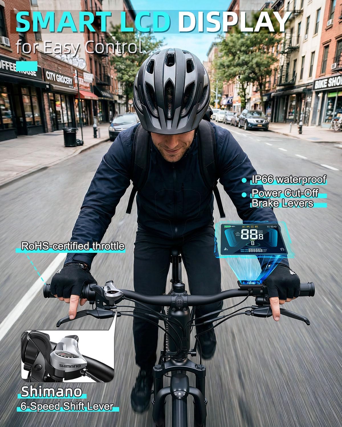 Electric Bike for Adults,500W Peak Ebike,26" Electric Mountain Bike with 6-Speed,12/15.6 Ah Battery and Dual Disc Brakes,20MPH Commuter Electric Bikes All Terrain,Up to 60/75 Miles Range