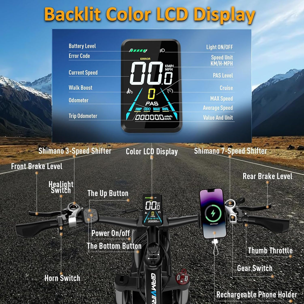 Ebike for Adults Electric, 52V 19.2Ah/32Ah, Peak 2000W/3000W/6000W E-Bicycle, 36/40/45 M P H, 70 /100Miles, Off Road Snow Mountain E-Bike, Hydraulic Disc Brake, 24"/26" Fat Tire E-Bike UL2849 by SGS