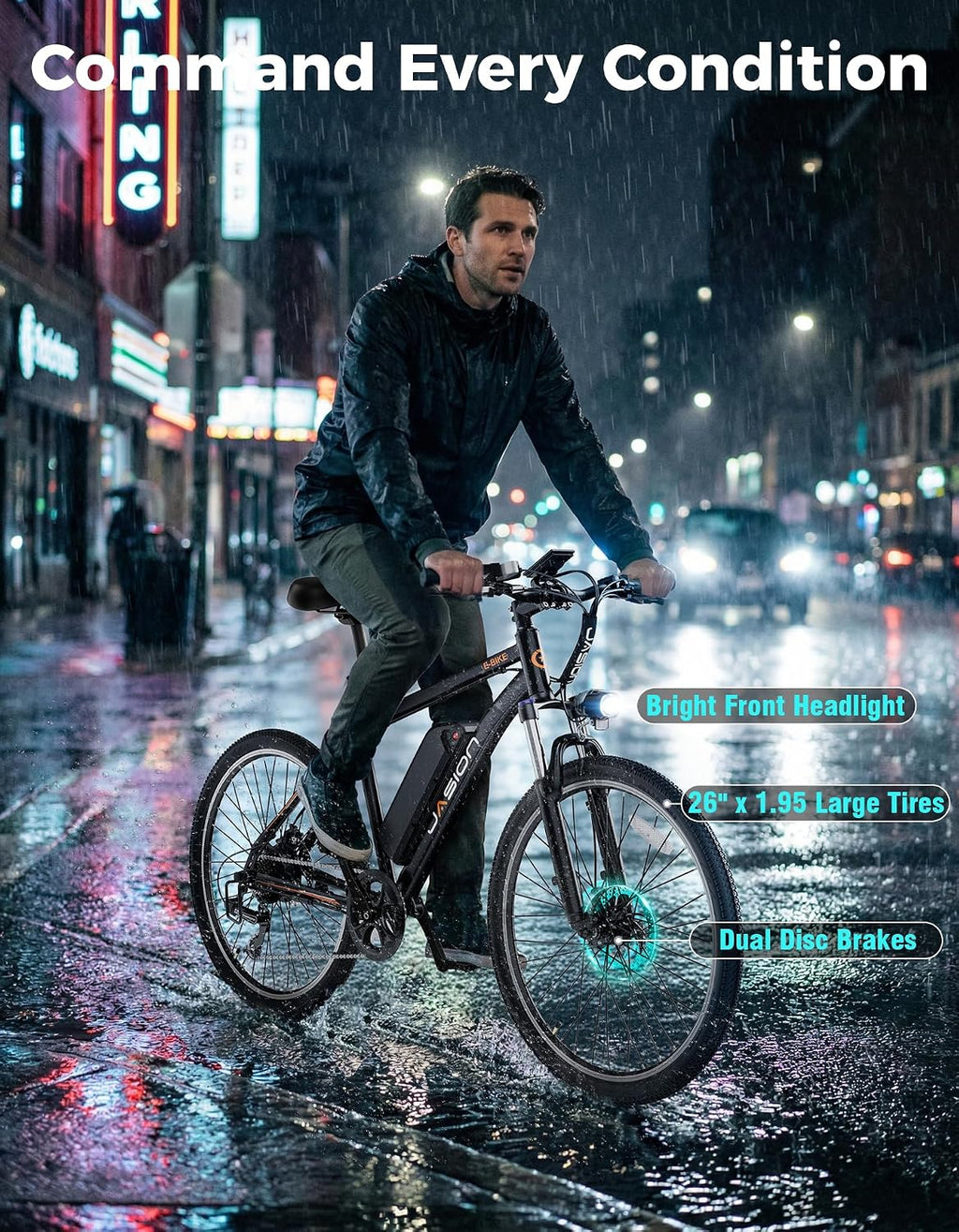 Jasion EB5 26" Electric Bike for Adults,1000W Peak Motor E Bike,Max 40Miles Mountain Ebike,Removable Battery Commuting Electric Bicycle with 7-Speed,Front Shock Suspension E-Bike