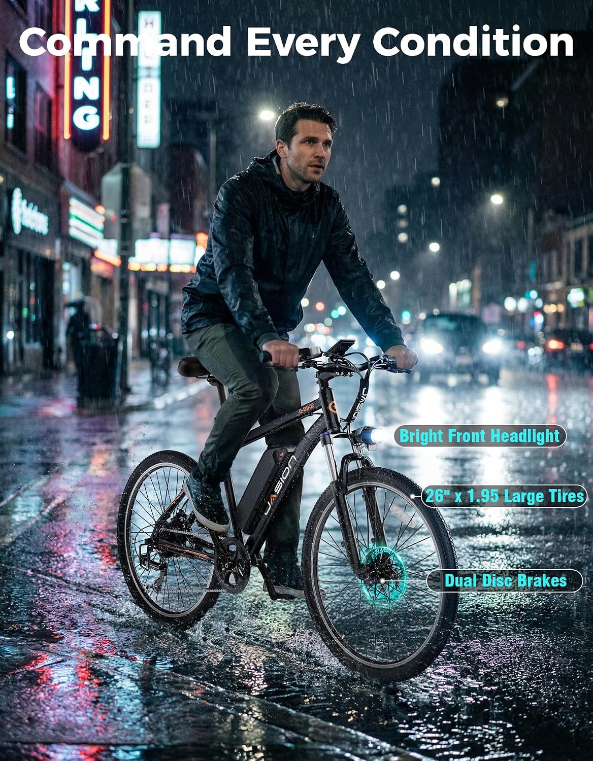 Jasion EB5 26" Electric Bike for Adults,1000W Peak Motor E Bike,Max 40Miles Mountain Ebike,Removable Battery Commuting Electric Bicycle with 7-Speed,Front Shock Suspension E-Bike