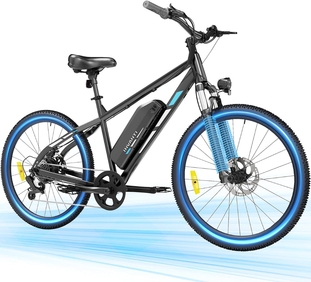 INVANTI Electric Bike for Adults, Peak 750W Motor & 10.4Ah Removable Battery, 20 MPH Commuting Electric Mountain Bike with 26" Tires, Front Fork Suspension, 7-Speed Gears and LCD Display