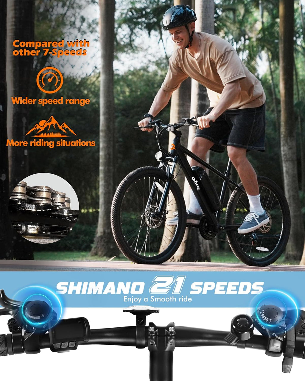 Qlife Racer Electric Bike for Adults - 21-Speed Mountain Lightweight Ebike with Peak 1000W 20+MPH Brushless Motor,375Wh Removable Battery,26X2.1 Tire Step Over E-MTB,Up to 40 Miles