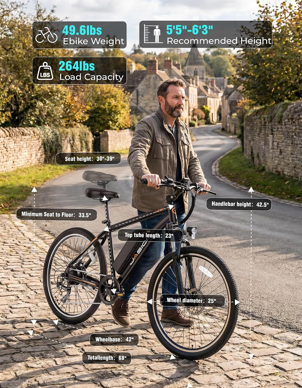 Jasion EB5 26" Electric Bike for Adults,1000W Peak Motor E Bike,Max 40Miles Mountain Ebike,Removable Battery Commuting Electric Bicycle with 7-Speed,Front Shock Suspension E-Bike
