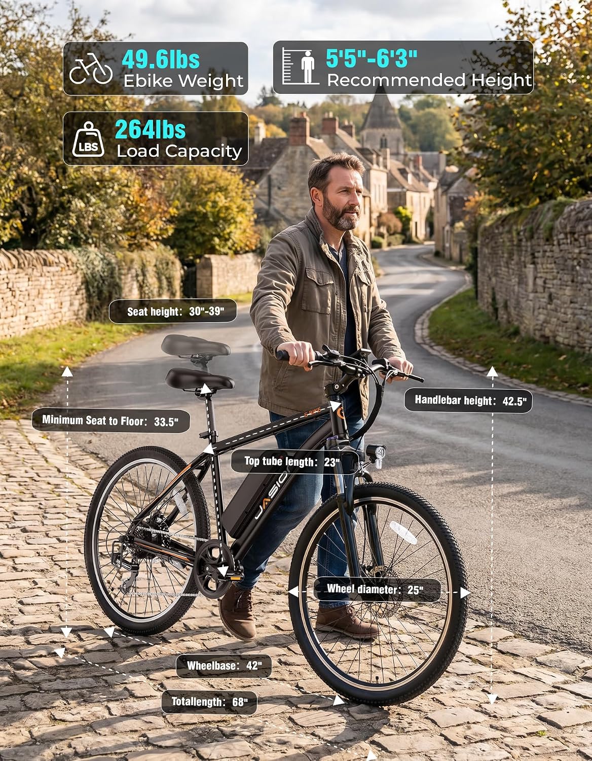 Jasion EB5 26" Electric Bike for Adults,1000W Peak Motor E Bike,Max 40Miles Mountain Ebike,Removable Battery Commuting Electric Bicycle with 7-Speed,Front Shock Suspension E-Bike