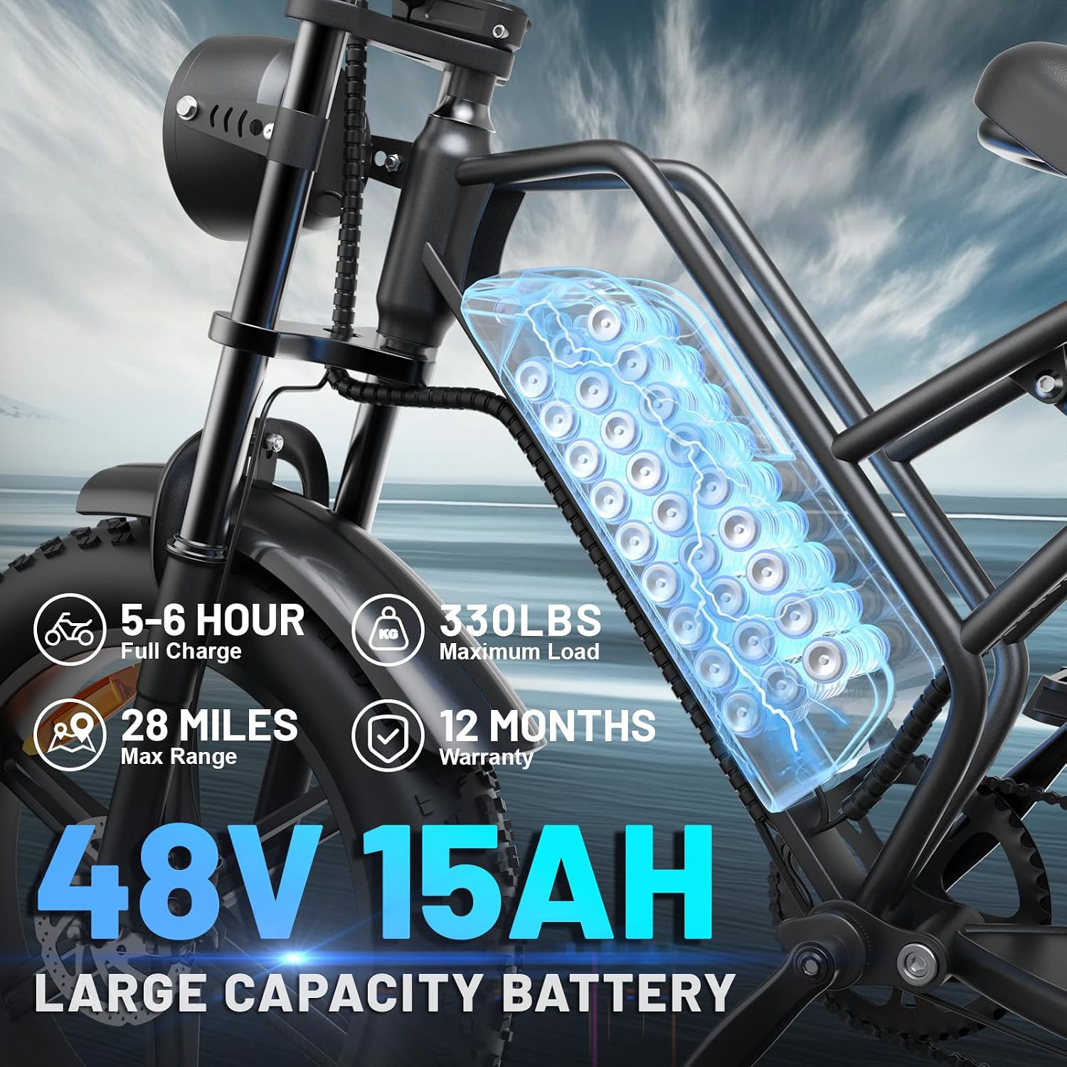 Electric Bike for Adule, 1500W Peak Motor 30-60 Miles PAS Range (48V 15Ah)