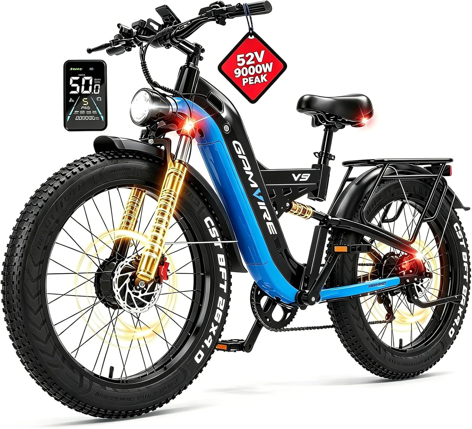 E·Bycco 2026 9000W Peak Dual Motor Electric Bike, 52V 30AH LG Cells, 26" Fat Tire E-Bike for Adults, 50-55MPH Max Speed, 100 Miles Long Range E-Bicycle, Full Suspension & Hydraulic Disc Brakes
