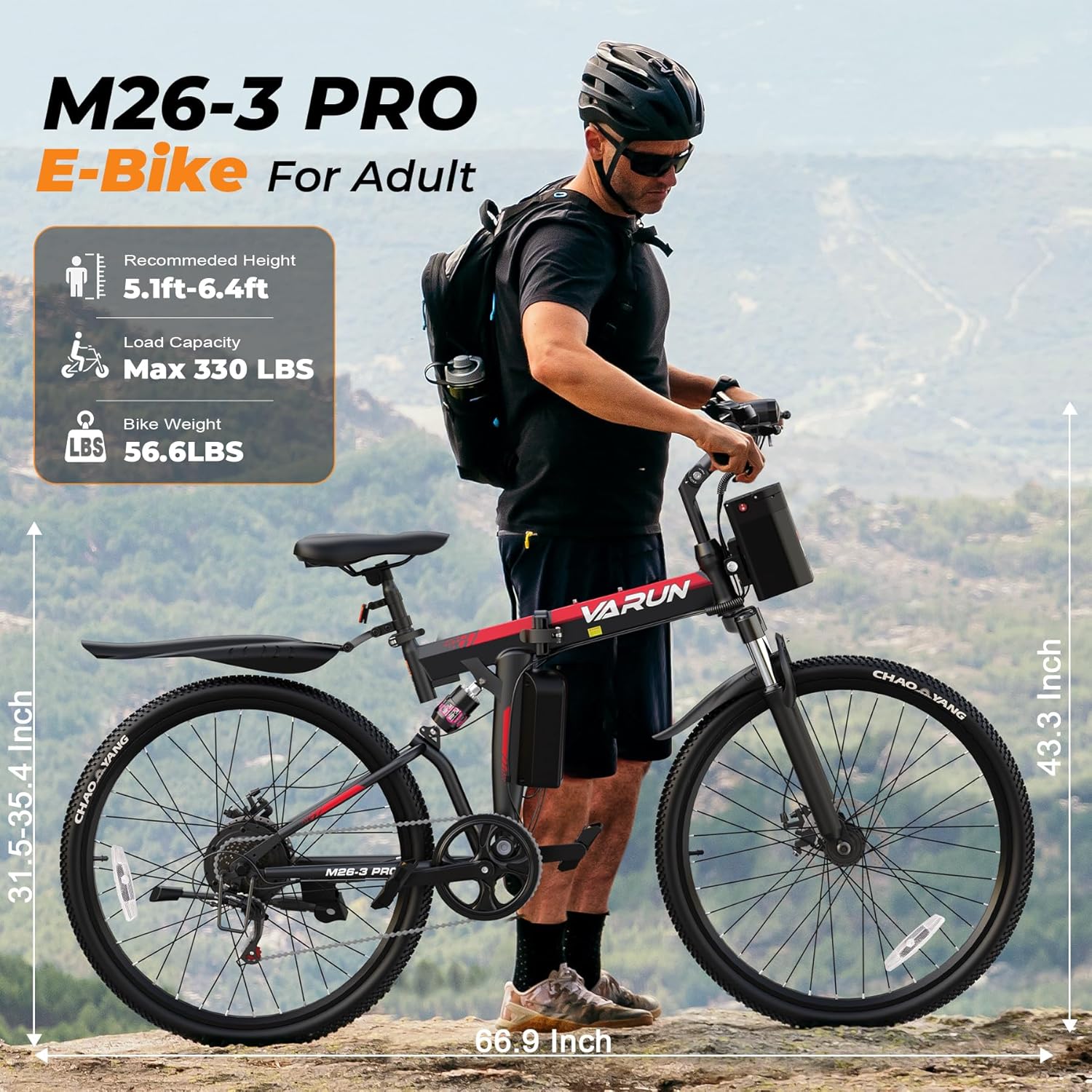 VARUN Electric Bike - 26'' Folding Ebike Peak 750W Motor 20MPH Up to 50 Miles,48V Removable Battery, All Terrain E-Bikes with Dual Disc Brakes & Full Suspension,UL2849 Certified by SGS
